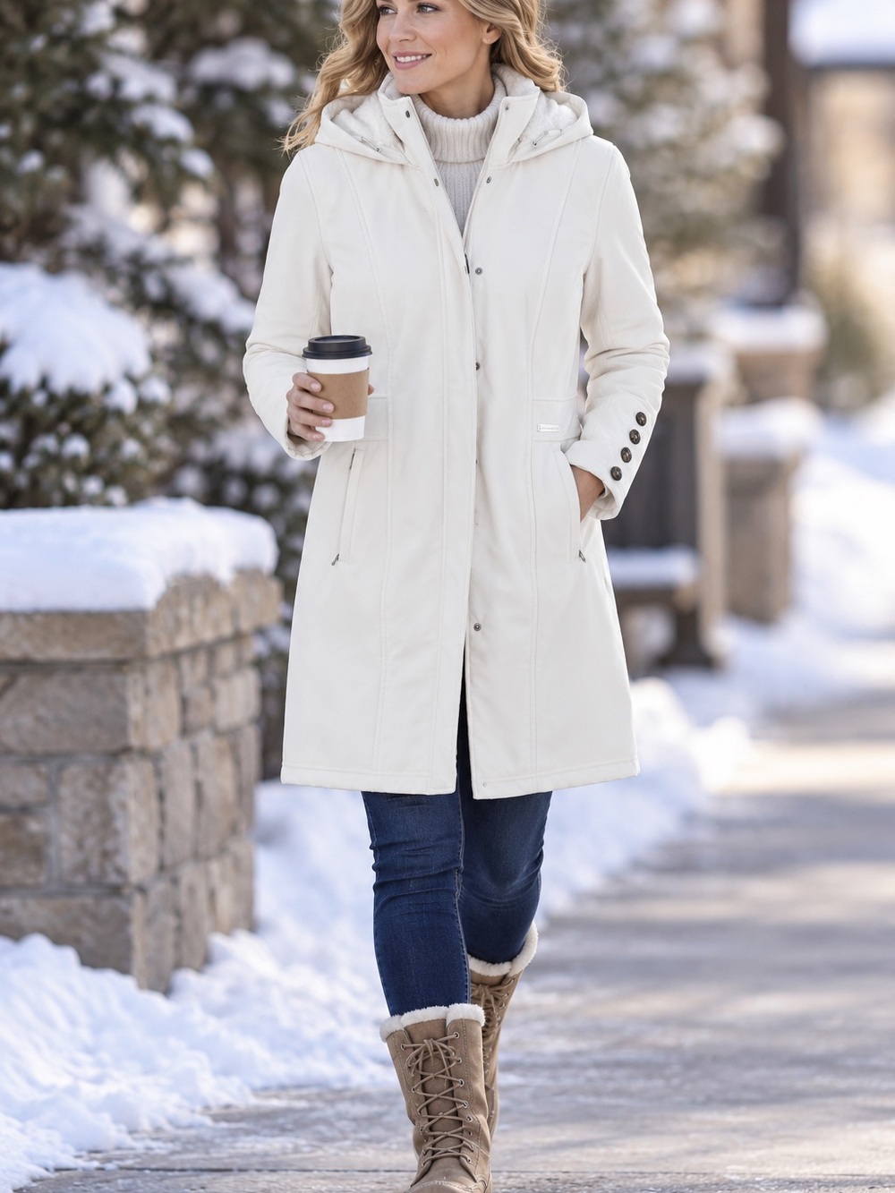 🤍MAKE OFFER🤍 Merrell Hooded ivory white lined winter coat women’s size Medium